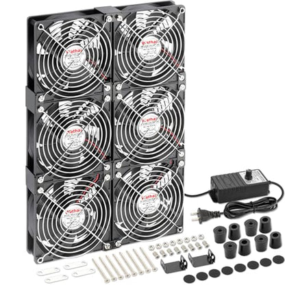 Wathai 120mm x 6 Small Box Computer Fan with AC 110V 240V Speed Controller | Dual Ball with Variable Speed Controller for Server Rack, Greenhouse, Basement, Window Exhaust Cooling Ventilation - style: 6x120mm fan