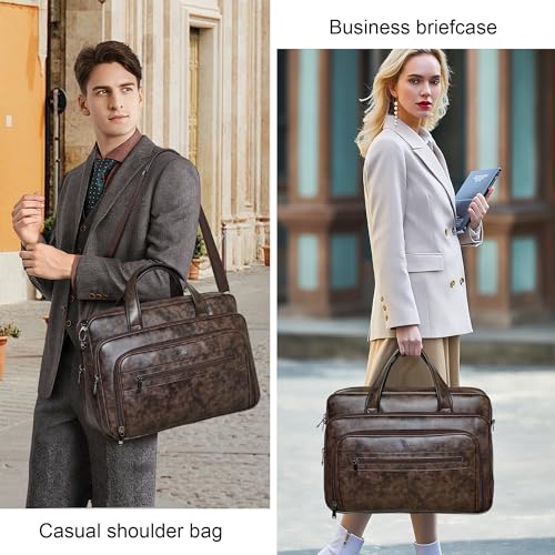 Leather Messenger Bag for Men&Women 17 Inch Leather Laptop Bag,Water-Resistant Large Shoulder Satchel Office,Work - color: Coffee