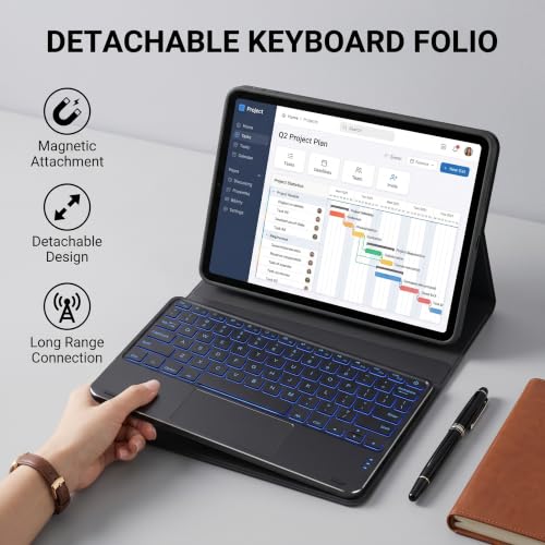 Backlit Touchpad Keyboard Case for Galaxy Tab A7 Lite 8.7" 2021 (SM-T220/T225), PU Leather Stand Cover with Magnetically Detachable Bluetooth Keyboard for Galaxy Tab A7 Lite 8.7 Inch,Black