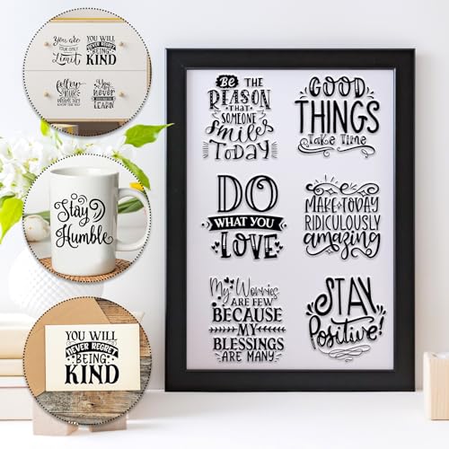 Rngmsi 20 Sheets Motivational UV DTF Cup Wrap Cold UV DTF Transfer Stickers | Inspirational Quotes Black Affirmative Rub on Transfers, Waterproof Uvdtf Decals, for DIY Crafts, 3.1x3.1 in - style: Motivational Quotes