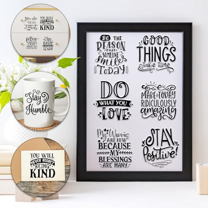 Rngmsi 20 Sheets Motivational UV DTF Cup Wrap Cold UV DTF Transfer Stickers | Inspirational Quotes Black Affirmative Rub on Transfers, Waterproof Uvdtf Decals, for DIY Crafts, 3.1x3.1 in - style: Motivational Quotes