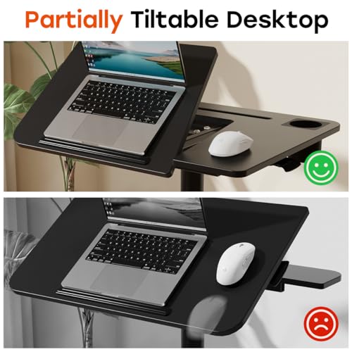 JOY worker Rolling Standing Desk, 60° Tiltable Mobile Laptop Desk, Black | Pneumatic Height Adjustable Cart, Portable Stand Up Desk with Wheels & Cup Holder for Office Home School, Holds Up to 22lbs - color: Black