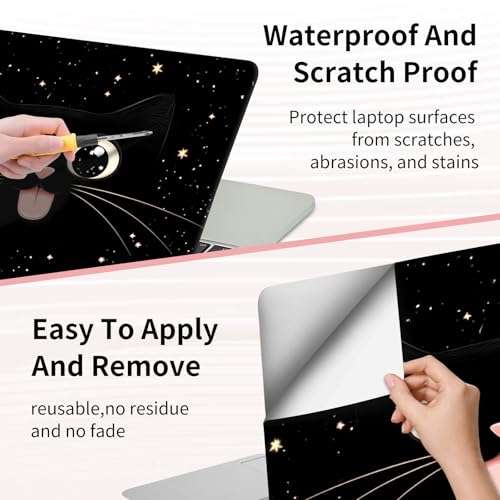 15.6 Inch Laptop Skin Sticker, Reusable Vinyl Cover Protector with 2 Wrist Pad Skins, Removable Waterproof Scratch-Resistant for 12-15.6 Inch Laptop Notebook,Cute Cartoon Cat Face with Stars - color: Cute Cartoon Cat Face With Stars