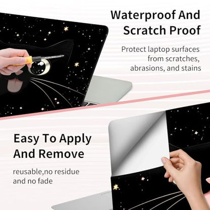 15.6 Inch Laptop Skin Sticker, Reusable Vinyl Cover Protector with 2 Wrist Pad Skins, Removable Waterproof Scratch-Resistant for 12-15.6 Inch Laptop Notebook,Cute Cartoon Cat Face with Stars - color: Cute Cartoon Cat Face With Stars