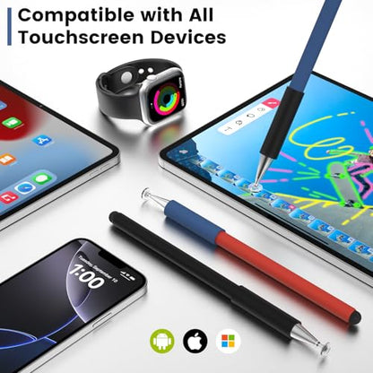 MEKO Stylus Pens for Touchscreens, 2 in 1 Capacitive Stylus | 3 Pack Thin Rubber Tip, High Sensitivity, Compatible with iPad,Switch, iPhone, Android All Touch Screens - color: Black & Red & Blue