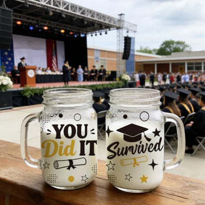 Peacoblue UV DTF Cup Wraps Transfer Stickers Graduation Season Pattern, 10 Sheets Waterproof Custom Vinyl Transfer Sticker 16oz Coffee Glass Cup Tumbler Bottle Mug Decals for Men Women - style: Graduation Season