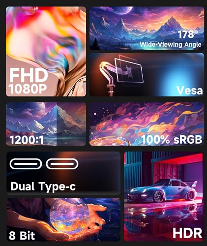 Ingnok 18.5Inch Portable Monitor, 100% sRGB USB C Second Screen FHD | USB-C Mini HDMI Large second screen for Laptop,mini PC,PS5/Switch, smart cover stand,built-in speakers,VESA-ready - size: 18.5 inches