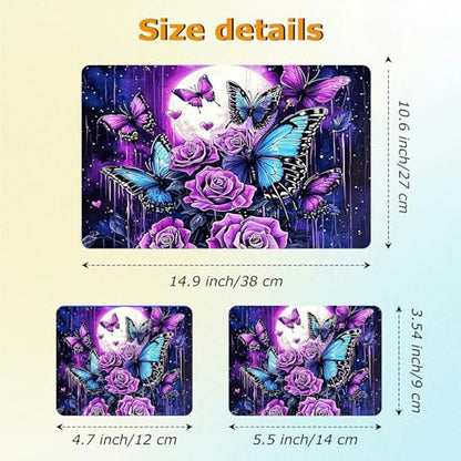 Universal Laptop Skin Sticker with 2 Wrist Pad Decals, 3-Piece Removable Vinyl Laptop Cover, Purple Rose Moon Waterproof Anti-Scratch, Easy-Trim Fit for 13.3" 14" 15.6" Laptops - color: Purple Rose Moon