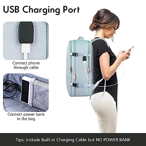Large Travel Backpack Women, Flight Approved Carry On Backpack, Water Resistant Anti-Theft Large Casual Daypack Fit 17 Inch Laptop with USB Charging Port, Blue - color: Blue, size: 17.3 inch