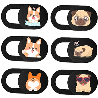 Webcam Cover Slide Ultra Thin Laptop Camera Privacy Protect, Pug | 6 Pcs Dog, Ultra thin camera cover fit for Cell phone desktop tablet PC, front camera blocks webcam to protect privacy - color: Koji 6