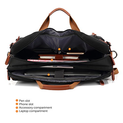 CoolBELL Convertible Backpack Messenger Shoulder Bag Laptop Case Handbag Business Briefcase Multi-Functional Travel Rucksack Fits 15.6 Inch Laptop for Men/Women (Black) - color: Black, size: 15.6 Inches