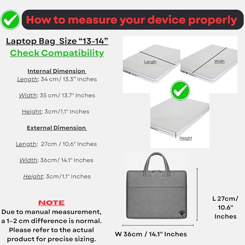 Light Grey Durable Laptop Shoulder Bag 13-14 Inch ONLY MacBook Pro 13 Intel M1 HP EliteBook 840 G7 G8 G9 Lenovo Yoga 7i 9i ThinkPad X13 T14 ASUS Chromebook Flip C434 Shockproof Professional - color: Light Grey, size: Small-Med 13-14 Inches