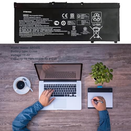 SR04XL SR03XL 917724-855 Laptop Battery for HP Omen 15 15-CE0XX 15-DC0XX Series 15-CE198WM 15-CE015DX Pavilion 15-CB0XX 15-CX0XX 15-CB041NR 15-CX0056WM l08855-855 917678-1B1 70.07Wh 15.4V - size: 10.51×3.50×0.30 in SR04XL