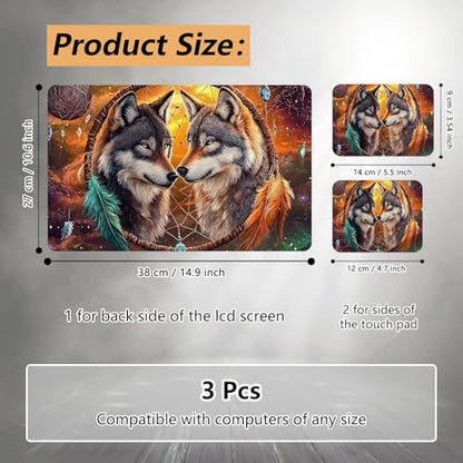 Laptop Skin Sticker for 12.1”-15.6“ Laptops (Fits 13”, 13.3”, 14”, 15”, 15.4”) | Protective Universal Reusable Vinyl Art Decal Cover | Waterproof & Scratch-Resistant-2 Wolves in Dream cathcer - color: 2 wolves in dream cathcer
