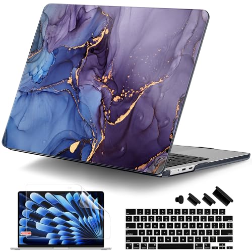 DONGKE for MacBook Air 13 Inch Case M5 2026 M4 2025 M3 M2 2024-2022 A3449 A3240 A3113 A2681, Plastic Hard Shell & Keyboard Cover & Screen Film for MacBook Air 13.6 Inch Case - Abstract Marble - color: Abstract Marble