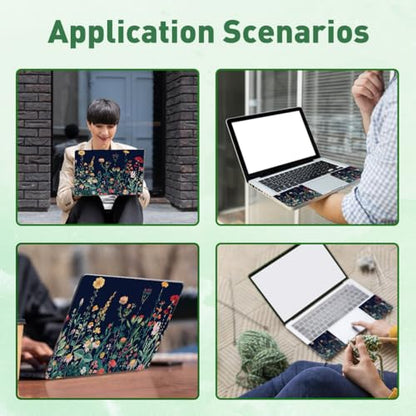 PLIGREAT 3 Pcs Laptop Skin Stickers Vinyl Decals for PC Notebook Keyboard Cover Laptops Case Protector Films Decorative Laptops Sticker Waterproof Removable Green Plants Flowers Laptop Decals