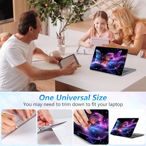 Universal Laptop Skin Sticker Decal with 2 Wrist Pad Skins, Waterproof Scratch Vinyl Cover for 11–15.6 Inch MacBook, HP, Dell, Lenovo, Cutable & Reusable,Glowing Neon Butterfly - color: Glowing Neon Butterfly