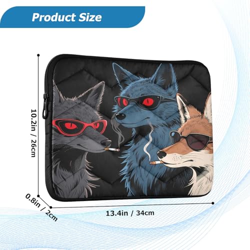 Cool Wolves Fox Black Padded Laptop Sleeve Case 13 Inch Soft Quilted Laptop Bag Waterproof Computer Sleeves - color: Cool Wolves Fox Black, size: Medium