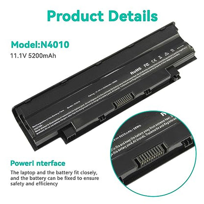 J1KND 11.1V 58Wh Laptop Battery for Dell Vostro 3550 3450 1440 3750 Inspiron N7010 N7110 N5010 N5110 N5030 N5040 N5050 3520 N4010 N4110 N4050 M5010 3420 M5030 M5040 M5110 M4110 JlKND TKV2V 4T7JN WT2P4 - size: 7.28*3.12*0.94inch N4010