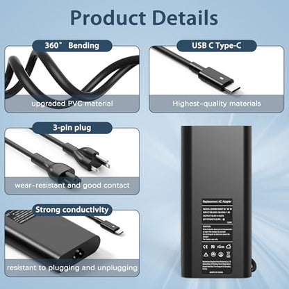 130W USB C Laptop Charger Compatible with Dell XPS 15 9575 9510 9500, Precision 5530 5560 5750, Latitude 7410 5520 5420, Replacement for Dell 130W AC Adapter - color: BLACK_D