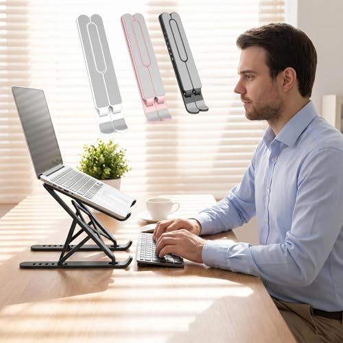 1pc Adjustable Laptop Stand for Desk - Foldable & Portable Laptop Riser, Ergonomic Multi-Angle Computer Stand, Heat Dissipation Notebook Holder (Pink) - color: pink