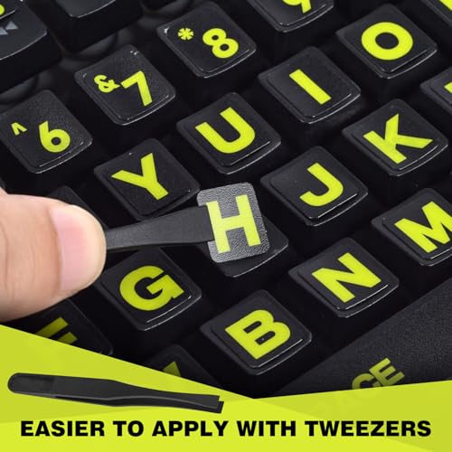 2PCS English Keyboard Stickers, Large Letters Full Set Keyboard Letter Replacement Stickers for Laptop PC Computer, Matte English Keyboard Alphabet Sticker Black Background with Yellow Lettering - color: English-balck/Green-full Set
