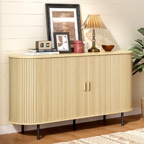 ONBRILL 55" Sideboard Buffet Cabinet with Storage, Sliding Door & Adjustable Shelf, Modern Accent Coffee Bar Console Table for Kitchen, Entryway, Oak - color: Oak, size: 55"