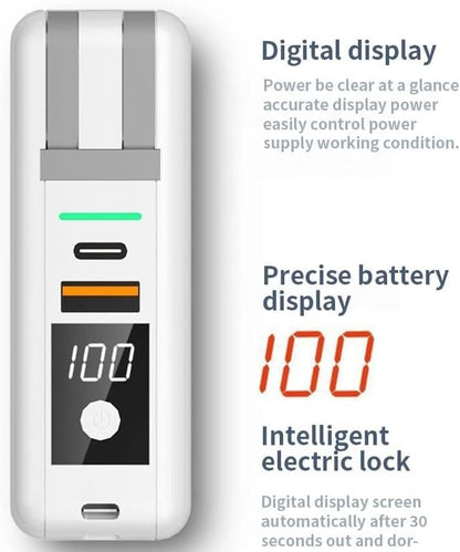 5-in-1 Travel Power Bank with Wall Plug — 10000mAh MagSafe Wireless Portable Charger with Built-in USB-C & Lightning Cables + Universal International Travel Adapter (US/Asia/Europe/Asia) | 5-in-1 Charger with USB-C, Global Travel Adapter, Built-In Chargin