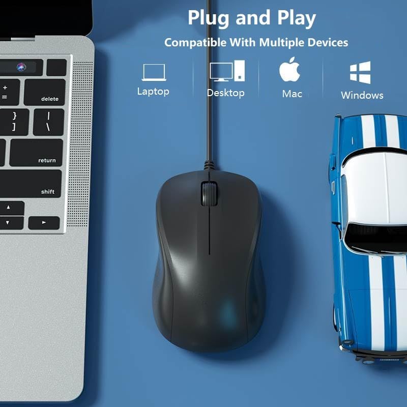 USB Silent Wired Computer Mouse with Easy Click for Office and Home, 1200DPI, Premium and Portable, Compatible with Windows PC, Laptop, Desktop, Notebook (Black) - color: Black
