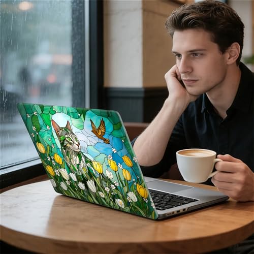 for MacBook Pro 16 Inch Release 2021/2023 Model A2485 A2780 Black Computer Case,Novelty Premium Pattern Hardshell Laptop Case Tulip Meadow Stained Glass Feline - color: Tulip Meadow Stained Glass Feline, size: A2485/A2780(16 inch)-Black