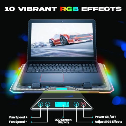 KLIM V14 Gaming Laptop Cooling Pad with 14 Fans + Gaming Laptop Cooler + Stable RGB Laptop Stand with Fan + Compatible up to 17 Inches + 2 USB Ports + Mobile Phone Holder + 5 Years Protection | Adjustable tilt angle - integrated mobile phone holder - 5 ye