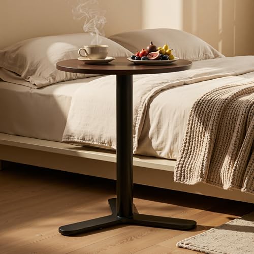 FLEXISPOT Adjustable Overbed Side Table & End Table for Bed & Sofa | Gas Lift Height, Space-Saving Base, Multi-Use Laptop,Snack & Work Table for Home, Apartment, Kids & Adults,Round Walnut Top
