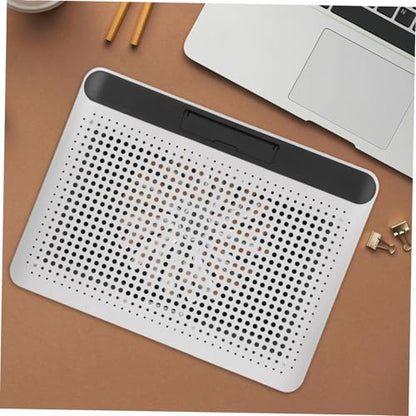 Aluminum Alloy Laptop Cooling Pad with Dual USB Ports Quiet Thin Notebook Cooler Stand for Laptops Up to Ergonomic Angles Skid-Resistant Computer Fan Support Frame in Silver