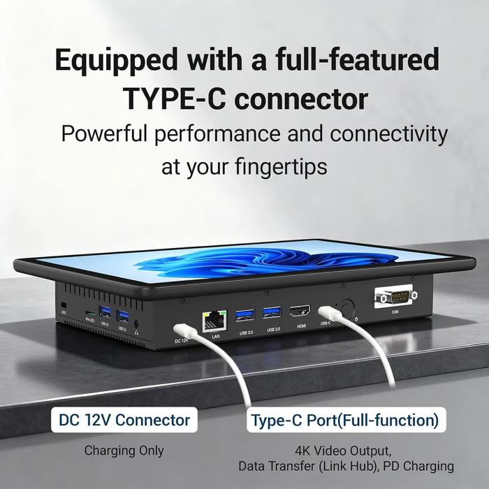 10.1 inch Industrial Embedded Panel PC, Win 11 Computer with 10 Points Touchscreen Tablet, Celeron N5095 8GB RAM/128GB ROM, Dual HDMI 2.0 WiFi 5 Bluetooth 5.0 for Office/Automation/Kiosk/Bar/Warehouse