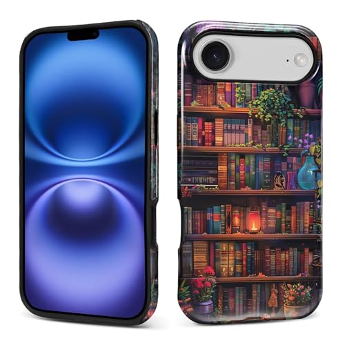 CARLOCA Case for iPhone 17 Air,Colorful Book Wall Flowers Design Hybrid Dual Protection Soft TPU Hard PC Shockproof Anti Scratch Men & Women Stylish Protective Phone Case - color: Colorful book wall flowers, size: iPhone 17 Air