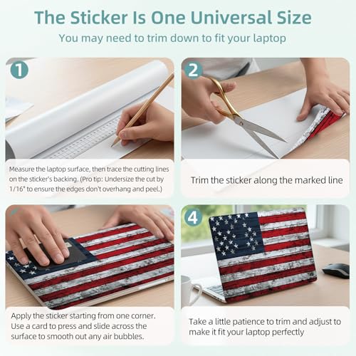 Universal Laptop Skin Decal, 3-Piece Vinyl Protector for 12 13 14 15.6" Notebook, Waterproof Anti-Scratch, Easy Trim & Bubble-Free Finish, American Flag Painted - color: American Flag Painted