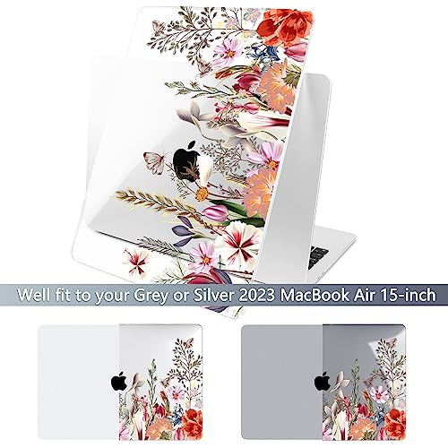 Batianda Case for MacBook Air 15" with M5 M4 M3 M2 Chip, Botanical Meadow | 4-in-1 Set with Bright Color Botanical Design, Lightweight Slim Hard Shell Protection For School Girls Women and Travelers - color: Flower field