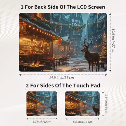 15.6 Inch Laptop Skin Sticker, Reusable Vinyl Cover Protector with 2 Wrist Pad Skins, Removable Waterproof Scratch-Resistant for 12-15.6 Inch Laptop Notebook,Christmas Deer - color: Christmas Deer