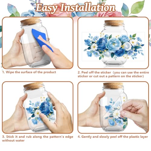 Peacoblue UV DTF Cup Wraps Transfer Stickers Flowers with Roses and Peonies Pattern, 10 Sheets Waterproof Custom Vinyl Transfer Sticker 16oz Coffee Glass Cup Tumbler Bottle Mug Decals for Men Women - style: Flowers with Roses and Peonies