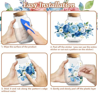 Peacoblue UV DTF Cup Wraps Transfer Stickers Flowers with Roses and Peonies Pattern, 10 Sheets Waterproof Custom Vinyl Transfer Sticker 16oz Coffee Glass Cup Tumbler Bottle Mug Decals for Men Women - style: Flowers with Roses and Peonies