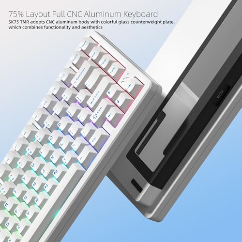 Womier SK75 TMR Keyboard Gaming 75% Hall Effec,Wireless Mechanical Keyboard | Rapid Trigger Custom Magnetic Switches Keyboards with 8000 Hz Hot Swap, BT/2.4G/USB-C for Mac Windows Linux,White-Aluminum - color: White