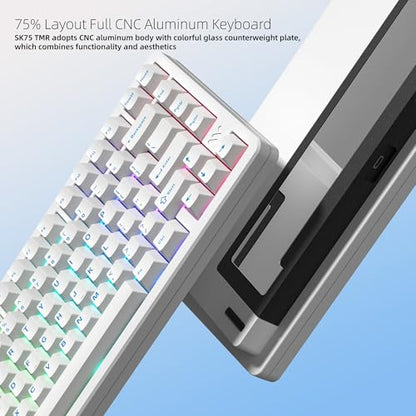 Womier SK75 TMR Keyboard Gaming 75% Hall Effec,Wireless Mechanical Keyboard | Rapid Trigger Custom Magnetic Switches Keyboards with 8000 Hz Hot Swap, BT/2.4G/USB-C for Mac Windows Linux,White-Aluminum - color: White