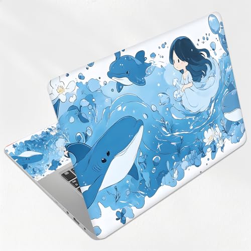 Cute Whale Girl Anime Universal Laptop Skin Sticker 3PCS, Protective Decal Trim-to-Fit 11.6" 13.3" 14" 15.6" Laptop Vinyl Cover, Removable Anti-Scratch Computer Decal Protector - color: Cute Whale Girl Anime