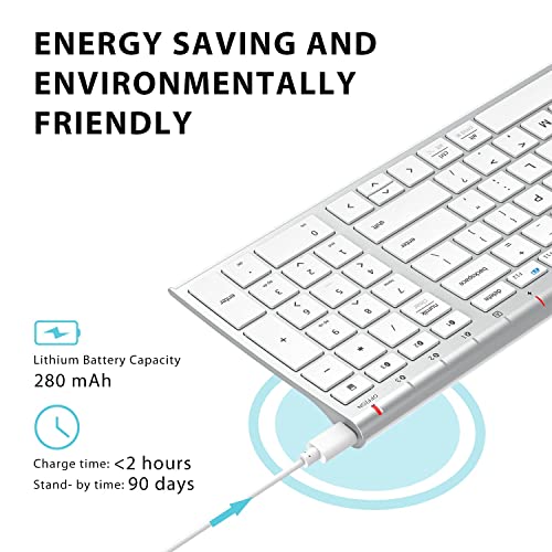 iClever BK10 Bluetooth Keyboard, Universal Bluetooth 5.1 Wireless Keyboard with Number Pad, Ergonomic Design, Multi-Device Compatibility, Stable Connection for Mac, iPad, iPhone, Android, Windows | Stable Connection for Mac,Windows,iPad,iPhone,Android - c