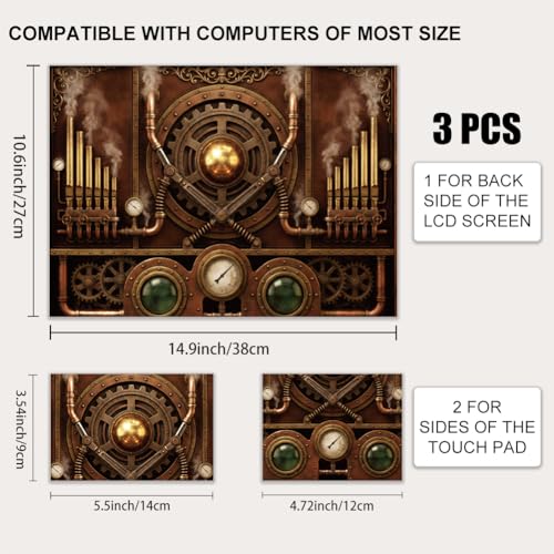 3Pcs Laptop Skin Sticker Decal Steampunk Motherboard PVC Laptop Sticker Fits for 12-16 Inch Notebook Waterproof Scratch Proof Universal Notebook PC Personalized Protector Gift - color: dark brown