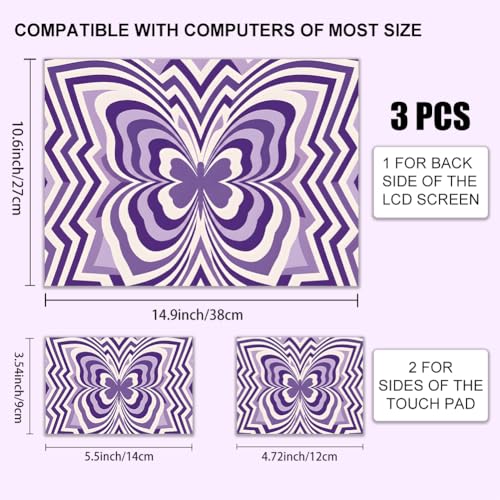 3Pcs Laptop Skin Sticker Decal Purple Butterfly PVC Laptop Sticker Fits for 12-16 Inch Notebook Waterproof Scratch Proof Universal Notebook PC Personalized Protector Gift - style: radioactive butterfly