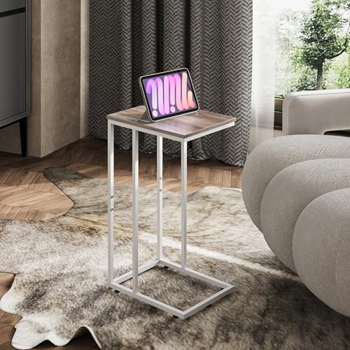 WLIVE Side Table, C Shaped End Table for Couch, Sofa and Bed, Large Desktop C Table for Living Room, Bedroom, Bedside, Creamy Greige - color: Greige