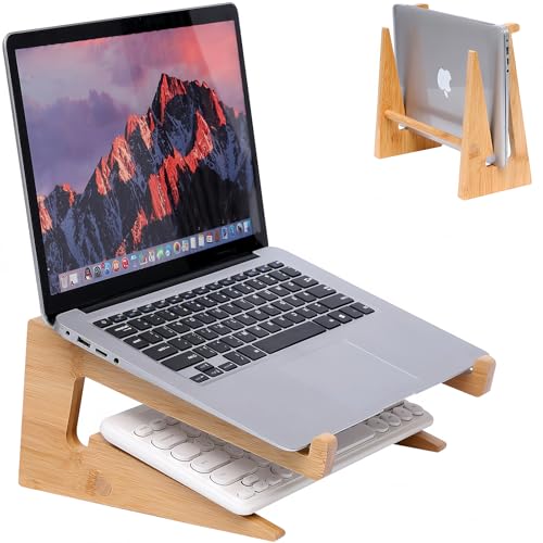 Wooden Laptop Stand Vertical Laptop for 13-18.6in Laptop,Bamboo Stand for Desk