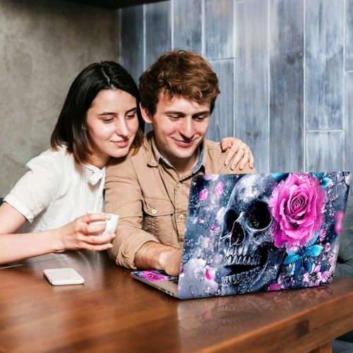 Universal Laptop Skin Sticker Decal, Compatible with MacBook HP Dell Lenovo 12"-15.6", Reusable Vinyl Notebook Cover 3PCS Set, High-Recognition Film-Pink Blue Flower Skull - color: Pink Blue Flower Skull