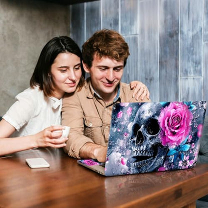 Universal Laptop Skin Sticker Decal, Compatible with MacBook HP Dell Lenovo 12"-15.6", Reusable Vinyl Notebook Cover 3PCS Set, High-Recognition Film-Pink Blue Flower Skull - color: Pink Blue Flower Skull